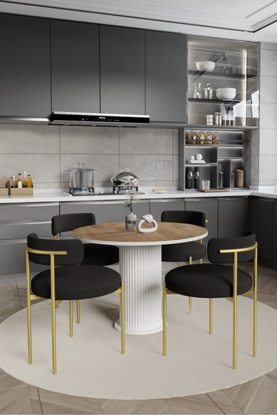 AVVİO LOREA  PTT Lake MDF Ayak 4'lü Teddy Sandalye 90X90  Masa Sandalye Takımı ( SANDALYE  BUKLE KUMAŞ) ürün görseli