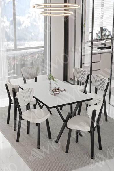 AVVİO DORA  ELMA Sandalye 80x140 Yemek Masası Mutfak Masası 6 Kişilik Masa Sandalye Takım - Resim 2