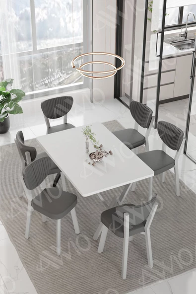 AVVİO ALİZE ELMA Sandalye 80x140 Yemek Masası Mutfak Masası 6 Kişilik Masa Sandalye Takım ürün görseli
