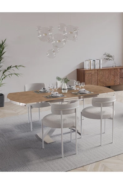 AVVİO Pıero Lak Panel 80x130 Açılır Yemek Masası Mutfak Masası 4 Kişilik Masa Sandalye Takımı ürün görseli