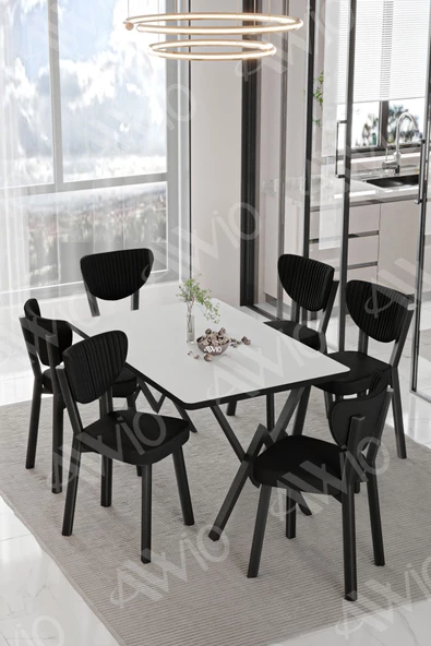 AVVİO MİDA  ELMA Sandalye 80x140 Yemek Masası Mutfak Masası 6 Kişilik Masa Sandalye Takım - Resim 2