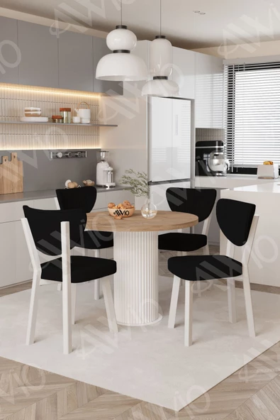 AVVİO Elma Yuvarlak Ceviz Mutfak Masa 4 Adet Sandalyeli Takım - Resim 2