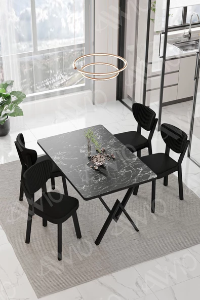 AVVİO Vanensi  ELMA Sandalye 80x120 Yemek Masası Mutfak Masası 4 Kişilik Masa Sandalye Takım