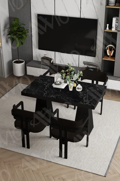 AVVİO Veroni Lake Mdf Ayak Tokyo Demonte Sandalye 80x120 Yemek Masası Mutfak Masası 4 Kişilik ürün görseli