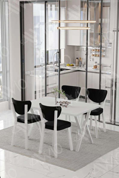 AVVİO Senta Beyaz Elma Sandalye 80x120 Yemek Masası Mutfak Masası 4 Kişilik Masa Sandalye Takımı - Resim 2