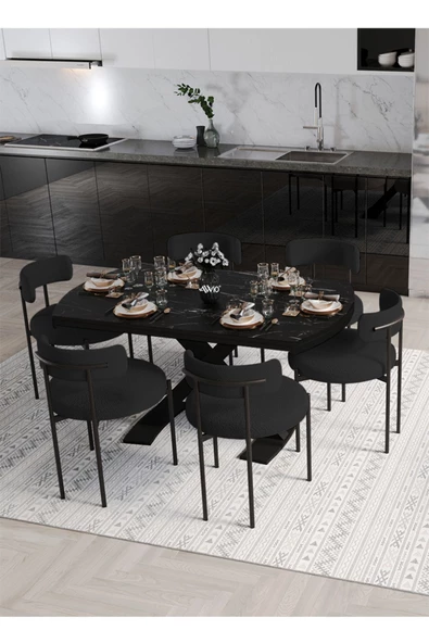 AVVİO Wella Lak Panel 80x130 Açılır Yemek Masası Mutfak Masası 6 Kişilik Masa Sandalye Takımı - Resim 2