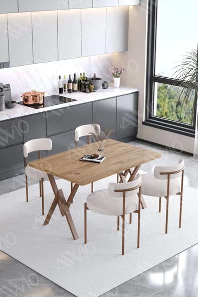 AVVİO Soffice Teddy Sandalye 80x120 Yemek Masası Mutfak Masası 4 Kişilik Masa Sandalye Takımı(BUKLE KUMAŞ) ürün görseli