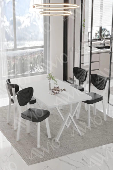AVVİO Beyaz Elma Sandalye 80x120 Yemek Masası Mutfak Masası 4 Kişilik Masa Sandalye Takımı - Resim 2
