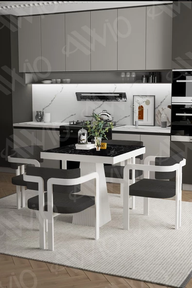 AVVİO DORA Lake Mdf Ayak Tokyo Demonte Sandalye 80x80 Yemek Masası Mutfak Masası 4 Kişilik ürün görseli