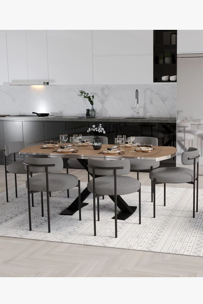 AVVİO Wella Lak Panel 80x130 Açılır Yemek Masası Mutfak Masası 6 Kişilik Masa Sandalye Takımı - Resim 2