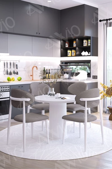 AVVİO BELLA PTT Ayak BEYAZ Polo Metal Sandalye 90X90 Yemek Masası Mutfak Masası Masa Sandalye Takımı - Resim 2