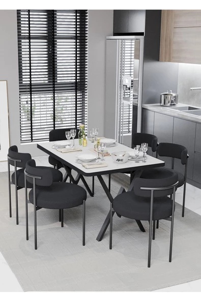 AVVİO Margo  Teddy Sandalye 80x140 Yemek Masası Mutfak Masası 6 Kişilik Masa Sandalye Takımı - Resim 2