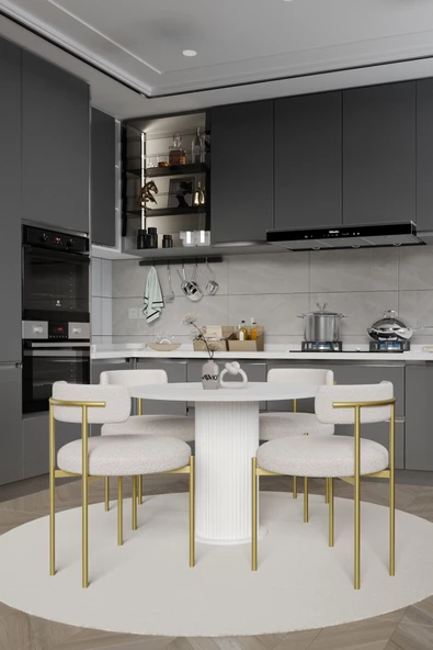 AVVİO ARMONY  PTT Lake MDF Ayak 4'lü Teddy Sandalye 90X90  Masa Sandalye Takımı ( SANDALYE  BUKLE KUMAŞ) - Resim 2