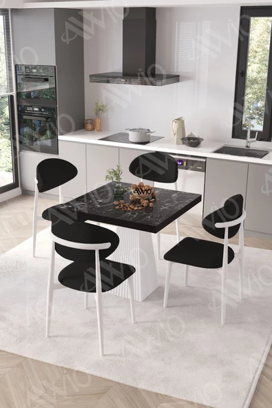 AVVİO Elizya Beyaz Polo Metal Sandalye 90X90 Kare  Yemek Masası Mutfak Masası Masa Sandalye Takımı - Resim 2