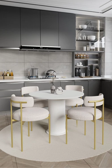 AVVİO ARMONY  PTT Lake MDF Ayak 4'lü Teddy Sandalye 90X90  Masa Sandalye Takımı ( SANDALYE  BUKLE KUMAŞ) ürün görseli