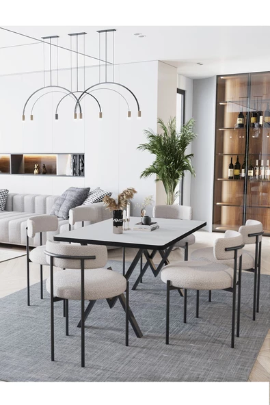 AVVİO Margo  Teddy Sandalye 80x140 Yemek Masası Mutfak Masası 6 Kişilik Masa Sandalye Takımı - Resim 2