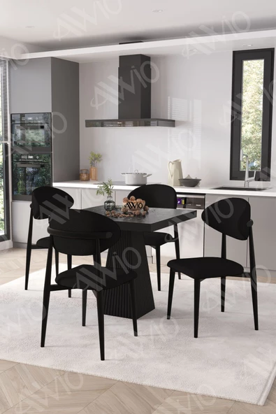 AVVİO ELİTE Siyah Polo Metal Sandalye 90X90 Kare  Yemek Masası Mutfak Masası Masa Sandalye Takımı ürün görseli
