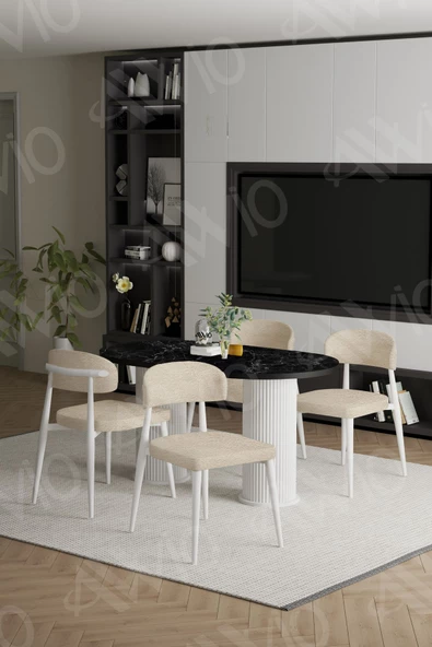 AVVİO LYON  Beyaz PTT Ayak Polo Metal Sandalye 80X140 Yemek Masası Mutfak Masası Masa Sandalye Takımı - Resim 2