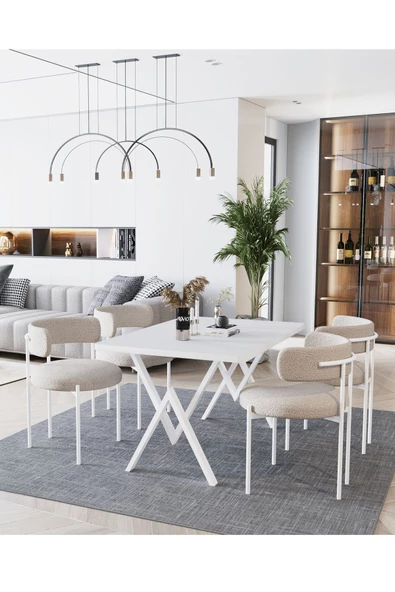 AVVİO Beyaz Teddy Sandalye 80x120 Yemek Masası Mutfak Masası 4 Kişilik Masa Sandalye Takımı - Resim 2