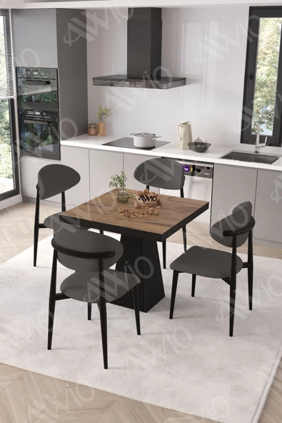 AVVİO Vanessa Siyah Polo Metal Sandalye 90X90 Kare  Yemek Masası Mutfak Masası Masa Sandalye Takımı - Resim 2