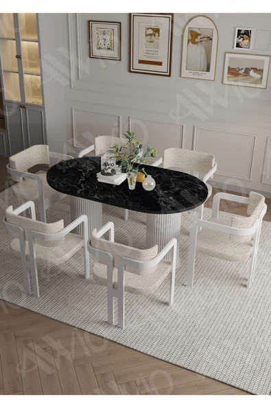 AVVİO ANFORA  Ptt Lake Mdf Ayak 6'lı Tokyo Metal Demonte Sandalye 80x160 Masa Sandalye Takımı ürün görseli