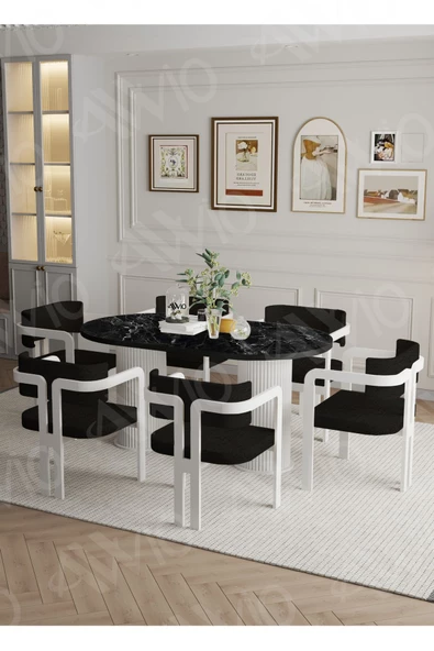 AVVİO ROMEO  Ptt Lake Mdf Ayak 6'lı Tokyo Metal Demonte Sandalye 80x160 Masa Sandalye Takımı - Resim 2