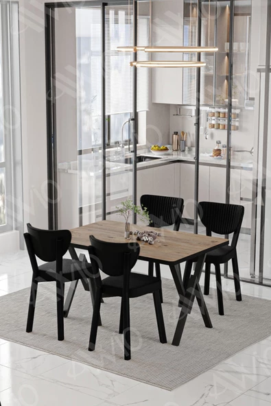 AVVİO Vanensi  ELMA Sandalye 80x120 Yemek Masası Mutfak Masası 4 Kişilik Masa Sandalye Takım - Resim 2