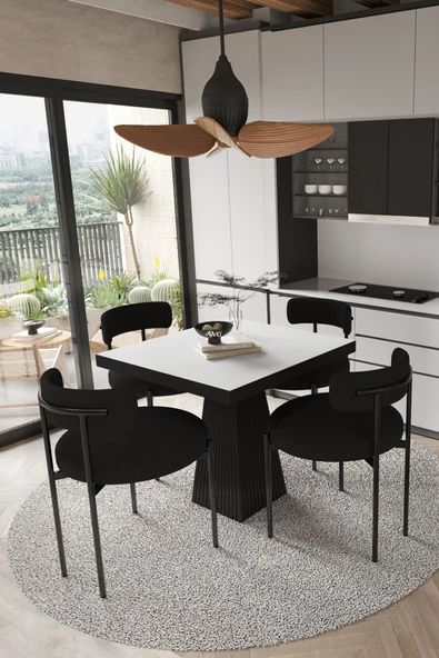 AVVİO Lago Siyah Lake Mdf Ayak 80x80 Yemek Masası Mutfak Masası 4 Kişilik Masa Takımı Teddy Sandalye ürün görseli