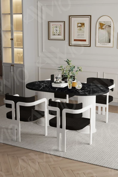 AVVİO Caren Ptt Lake Mdf Ayak 4'lü Tokyo Metal Demonte Sandalye 80x140 Masa Sandalye Takımı - Resim 2