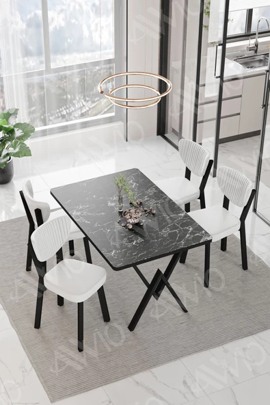 AVVİO Carla ELMA Sandalye 80x120 Yemek Masası Mutfak Masası 4 Kişilik Masa Sandalye Takım ürün görseli