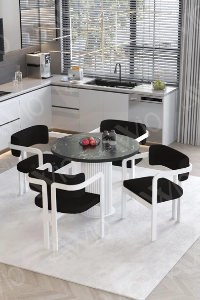 AVVİO Sirius PTT Lake MDF Ayak 4'lü Tokyo Metal Demonte Sandalye 90X90 Masa Sandalye Takımı ürün görseli