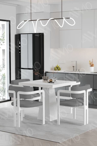 AVVİO BİANCO Lake Mdf Ayak Tokyo Demonte Sandalye 80x80 Yemek Masası Mutfak Masası 4 Kişilik - Resim 2