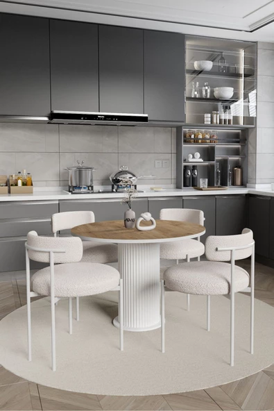 AVVİO Tian PTT Lake MDF Ayak 4'lü Teddy Sandalye 90X90  Masa Sandalye Takımı ( SANDALYE  BUKLE KUMAŞ) ürün görseli