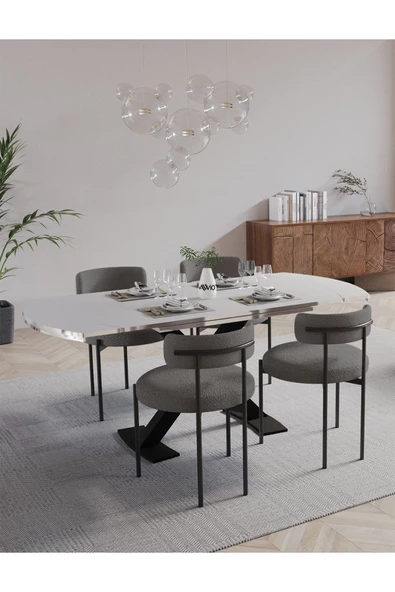 AVVİO Pıero Lak Panel 80x130 Açılır Yemek Masası Mutfak Masası 4 Kişilik Masa Sandalye Takımı - Resim 2