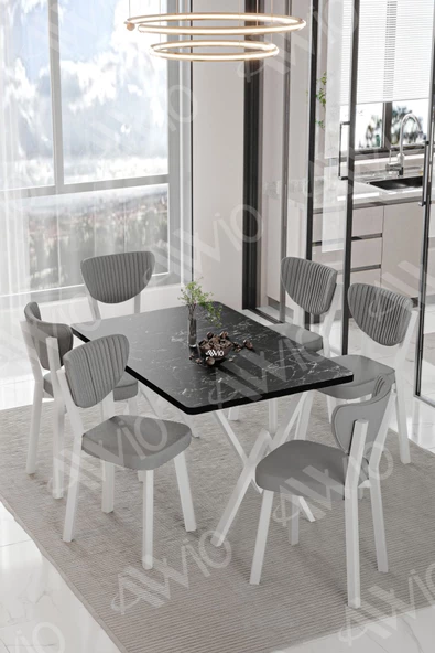 AVVİO ALİZE ELMA Sandalye 80x140 Yemek Masası Mutfak Masası 6 Kişilik Masa Sandalye Takım - Resim 2