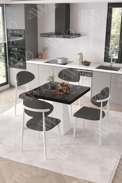 AVVİO Melody  Beyaz Polo Metal Sandalye 90X90 Kare  Yemek Masası Mutfak Masası Masa Sandalye Takımı - Resim 2