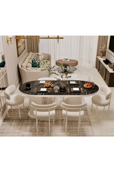 AVVİO Veyron Teddy Sandalye 80x140 Yemek Masası Mutfak Masası 6 Sandalyeli Masa Sandalye Takım ürün görseli