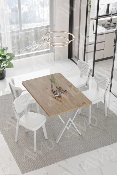 AVVİO PARLA Beyaz Elma Sandalye 80x120 Yemek Masası Mutfak Masası 4 Kişilik Masa Sandalye Takımı