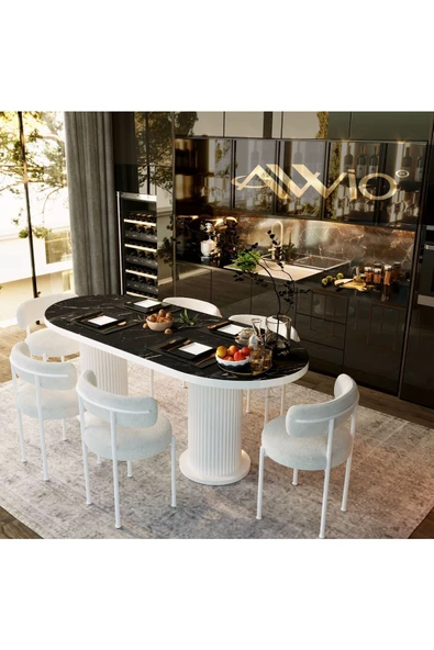 AVVİO Night Blue  Teddy Sandalye 80x140 Yemek Masası Mutfak Masası 6 Sandalyeli Masa Sandalye Takım - Resim 2