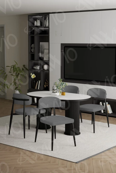 AVVİO SOPHİA  PTT Ayak  Siyah Polo Metal Sandalye 80X140 Yemek Masası Mutfak Masası Masa Sandalye Takımı - Resim 2