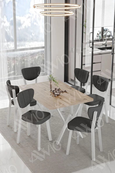 AVVİO MONA ELMA Sandalye 80x140 Yemek Masası Mutfak Masası 6 Kişilik Masa Sandalye Takım - Resim 2