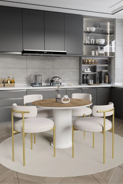 AVVİO ARMONY PTT Lake MDF Ayak 4'lü Teddy Sandalye 90X90 Masa Sandalye Takımı ( SANDALYE BUKLE KUMAŞ) ürün görseli