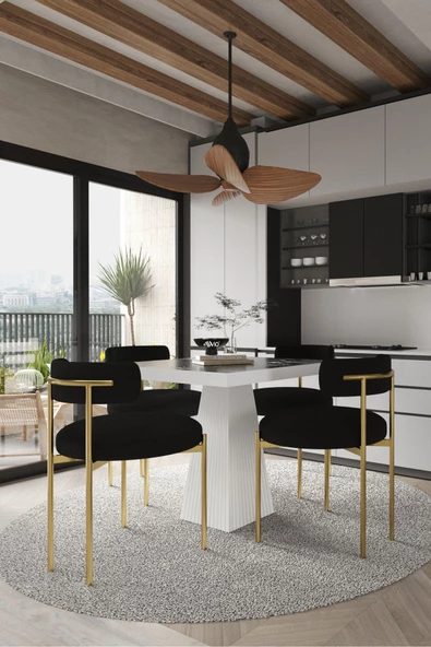 AVVİO ARONA  Beyaz Lake MDF Ayak  90x90 Yemek Masası Mutfak Masası 4 Kişilik Masa Takımı Teddy Sandalye - Resim 2