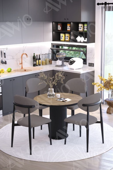 AVVİO AFYA PTT Ayak SİYAH Polo Metal Sandalye 90X90 Yemek Masası Mutfak Masası Masa Sandalye Takımı ürün görseli