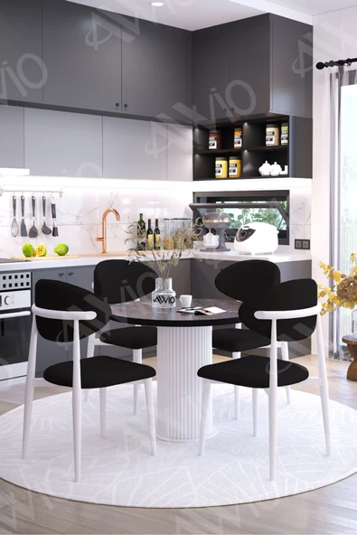 AVVİO ALDO PTT Ayak BEYAZ Polo Metal Sandalye 90X90 Yemek Masası Mutfak Masası Masa Sandalye Takımı - Resim 2