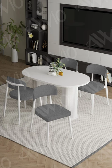 AVVİO LAVİN Beyaz PTT Ayak Polo Metal Sandalye 80X140 Yemek Masası Mutfak Masası Masa Sandalye Takımı ürün görseli