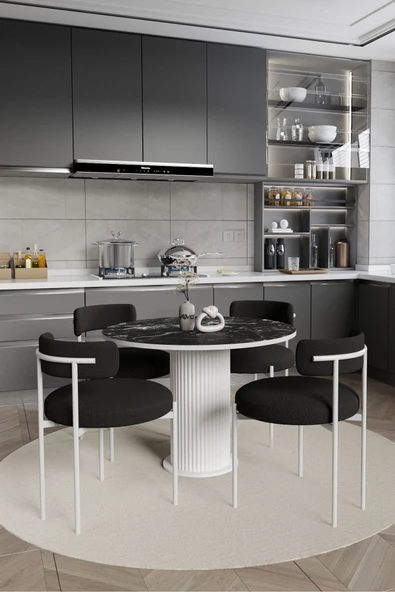 AVVİO ARES PTT Lake MDF Ayak 4'lü Teddy Sandalye 90X90  Masa Sandalye Takımı ( SANDALYE  BUKLE KUMAŞ) ürün görseli