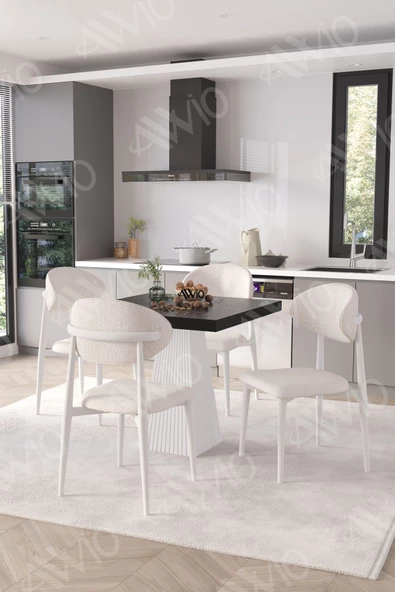 AVVİO Essen Beyaz Polo Metal Sandalye 90X90 Kare  Yemek Masası Mutfak Masası Masa Sandalye Takımı ürün görseli