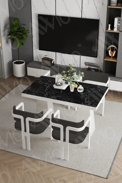 AVVİO Angelos Lake Mdf Ayak Tokyo Demonte Sandalye 80x120 Yemek Masası Mutfak Masası 4 Kişilik