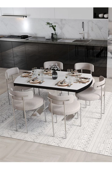 AVVİO Wella Lak Panel 80x130 Açılır Yemek Masası Mutfak Masası 6 Kişilik Masa Sandalye Takımı - Resim 2